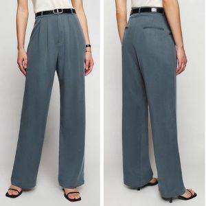 Reformation Slate Blue Wide-Leg Mason Trouser Pants SZ 2
